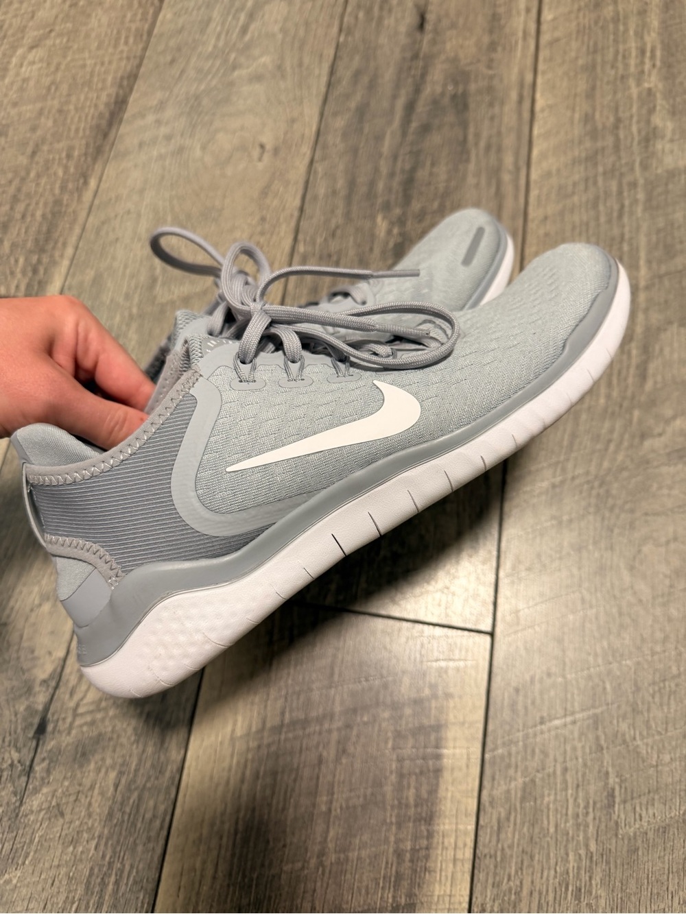 Nike Grey Mesh Trainers with White Swoosh